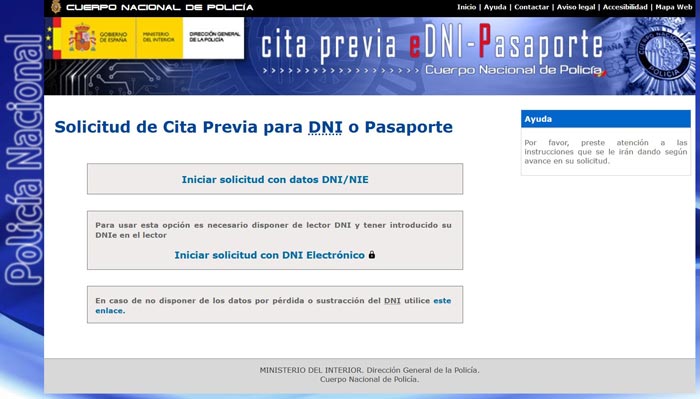 Paso 1 de la guía para consultar la cita dni online