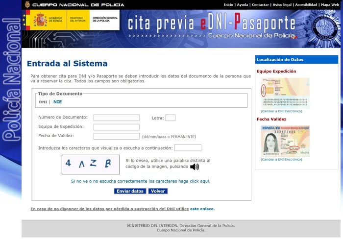 Paso 2 de la guía para consultar la cita dni online