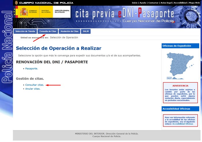 Paso 3 de la guía para consultar la cita dni online